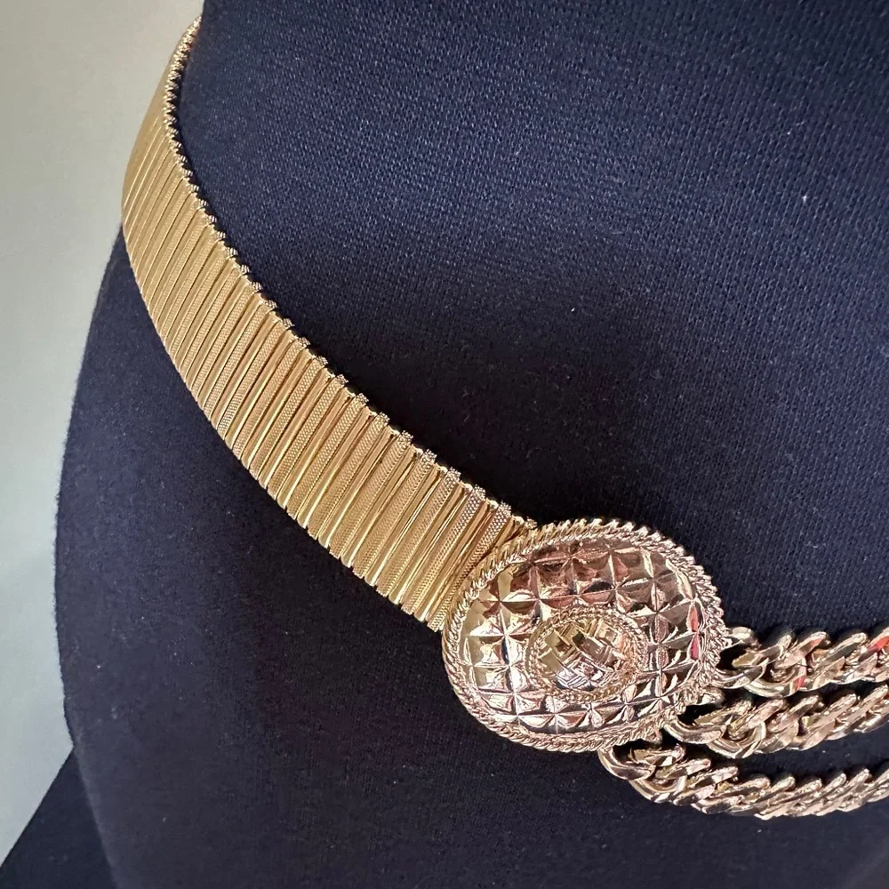 Vintage Metal Belt Gold Tone Disco 1980s Runway Rare